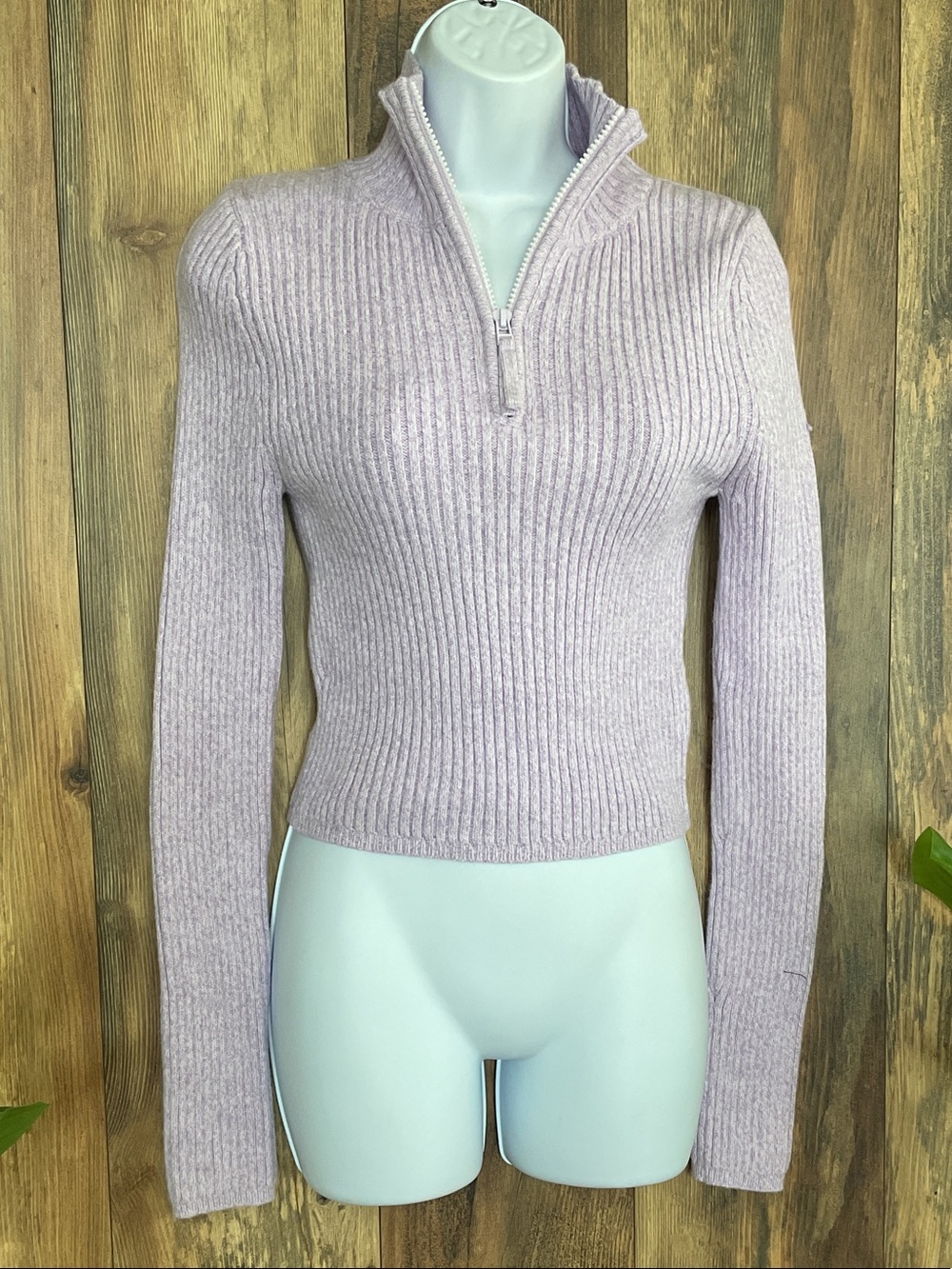 aerie Ribbed Half-Zip Turtleneck Fitted Sweater in Lavender M         C322